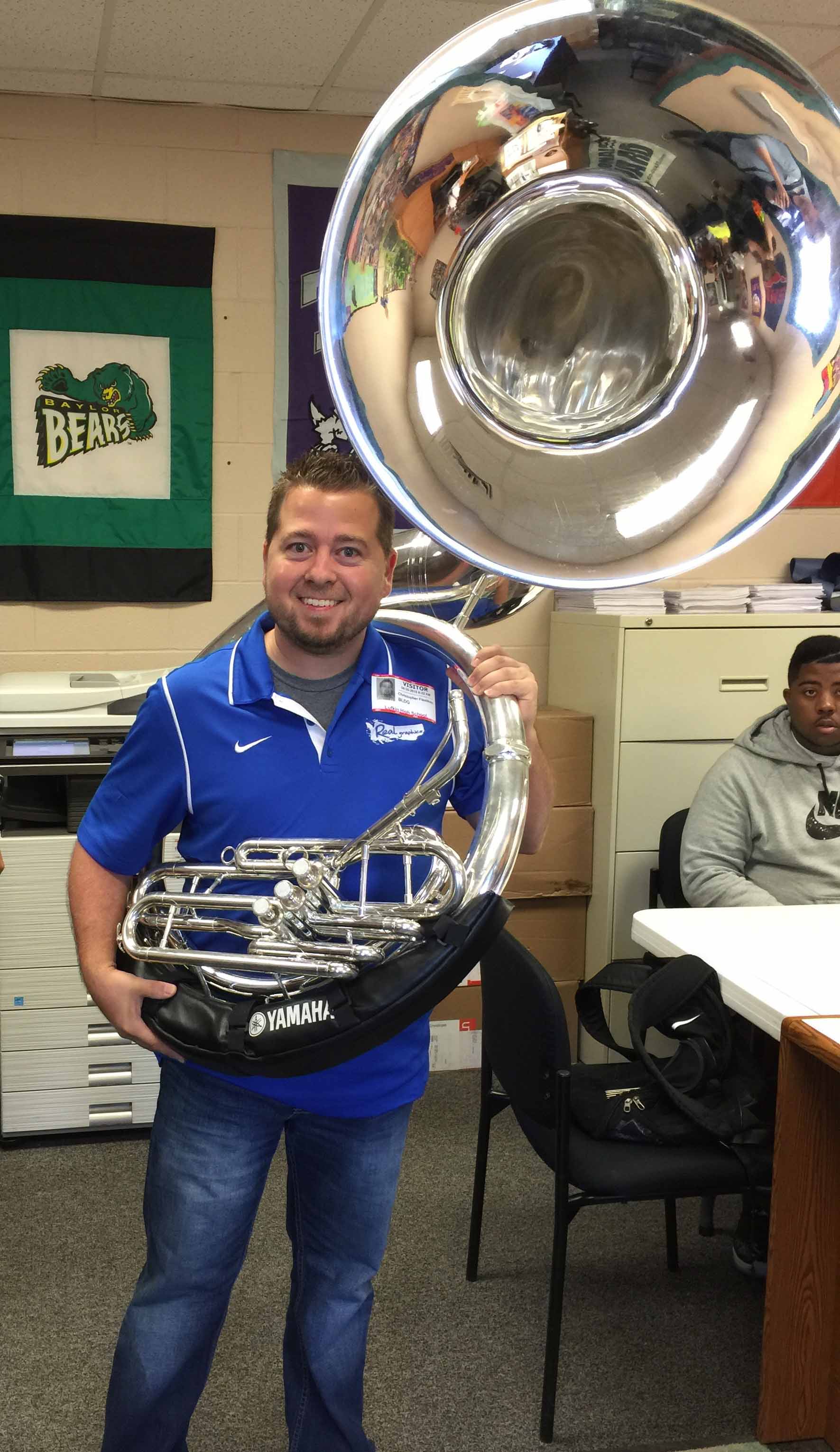 chris trying the tuba